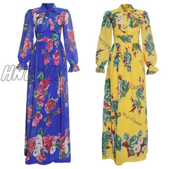 Hnewly Dinner Dresses For Women New African Spring Summer Elegant Gown Flowers Printed Dashiki Long