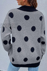 Hnewly - Dot Split Joint Contrast O Neck Tops Tops/Sweaters & Cardigans