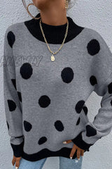 Hnewly - Dot Split Joint Contrast O Neck Tops Tops/Sweaters & Cardigans