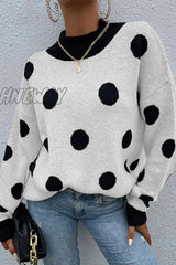 Hnewly - Dot Split Joint Contrast O Neck Tops White / S Tops/Sweaters & Cardigans