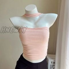 Double Fold Halter Neck Sleeveless Vest Top Woman Summer T-Shirt 2024 New Sexy Spicy Design Tanks