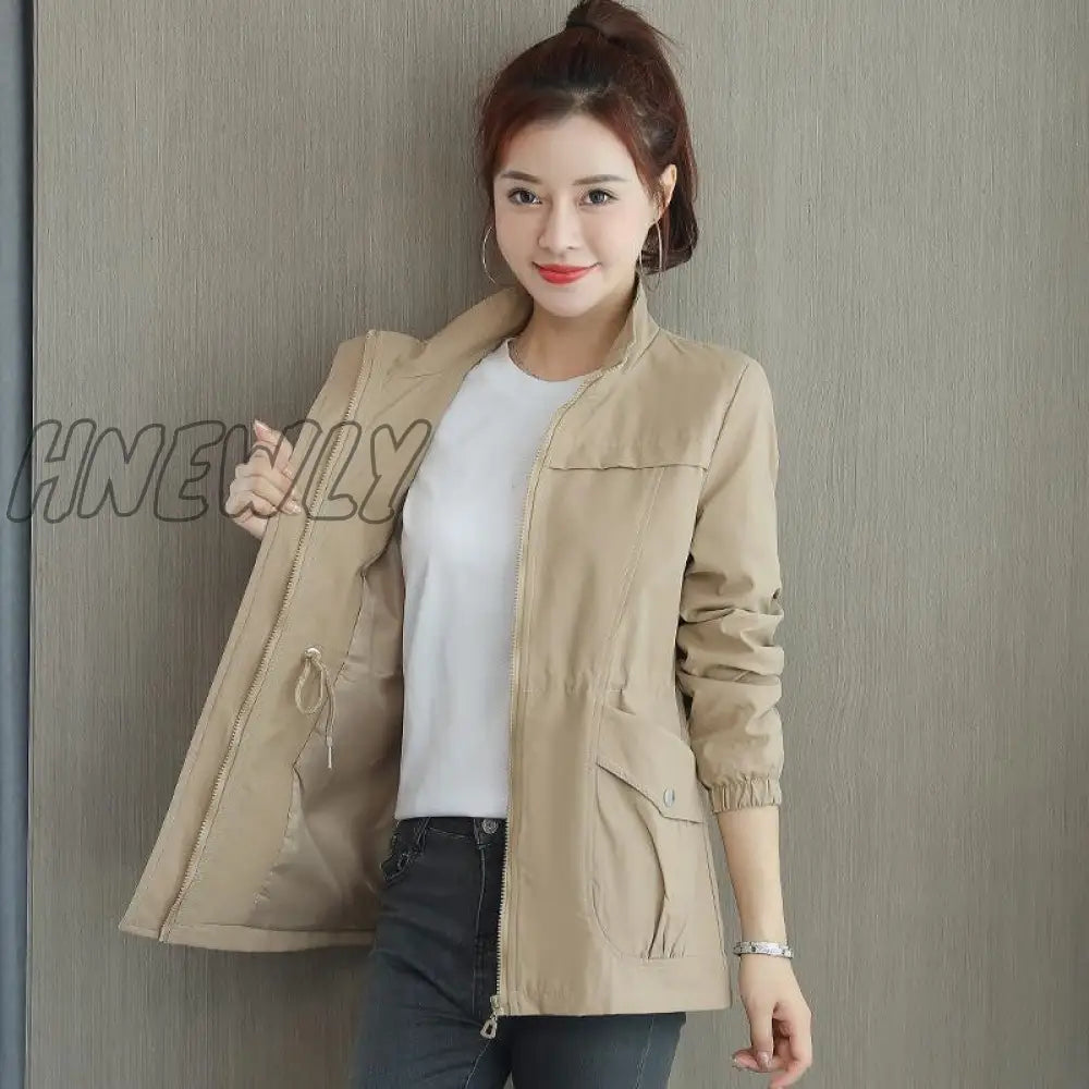 Hnewly Double Layer Women Windbreaker New Spring Autumn Short Coat Fashion Plus Size 3Xl Stand - Up