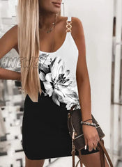Hnewly Dress For Women Fashion Sleeveless Flower Printing Stitching Sexy New Arrival Summer Bodycon