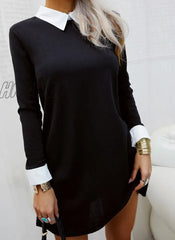 Hnewly Dress For Women Long Sleeves Turn Down Collar Dresses Fashion Elegant Party Office Ladies