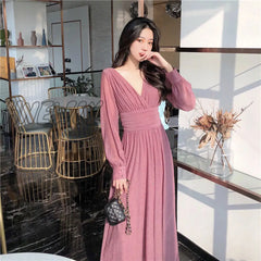 Hnewly Dress Women Long Sleeve Casual Fairy Evening Vintage One Piece For New Year Party Korean