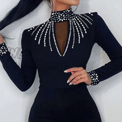 Hnewly Dresses For Women Elegant Sexy Fashion Sequin Diamond Dress Slim Fit Long Sleeve Lace