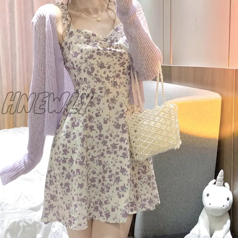 Hnewly Dresses Woman Summer Party Sleeveless Y2K Sling Sexy Casual Aesthetic Floral Print Midi High