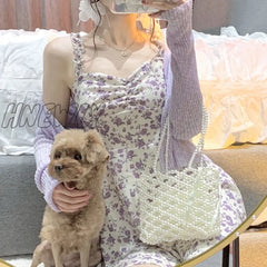 Hnewly Dresses Woman Summer Party Sleeveless Y2K Sling Sexy Casual Aesthetic Floral Print Midi High