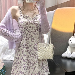 Hnewly Dresses Woman Summer Party Sleeveless Y2K Sling Sexy Casual Aesthetic Floral Print Midi High