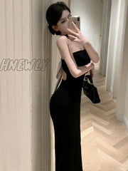 Hnewly Dresses Women Elegant Summer Midi Bow Design Sleeveless Simple Sexy Backless Leisure Fashion