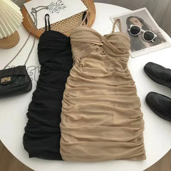 Hnewly Dresses Women Sexy Club Shirring Design Summer Leisure Lady Mini Straps Dress