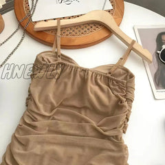 Hnewly Dresses Women Sexy Club Shirring Design Summer Leisure Lady Mini Straps Dress