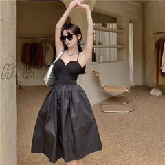 Hnewly Dresses Womens Sleeveless Solid Vintage Sundress High Waist Elegant A-Line Fashion French