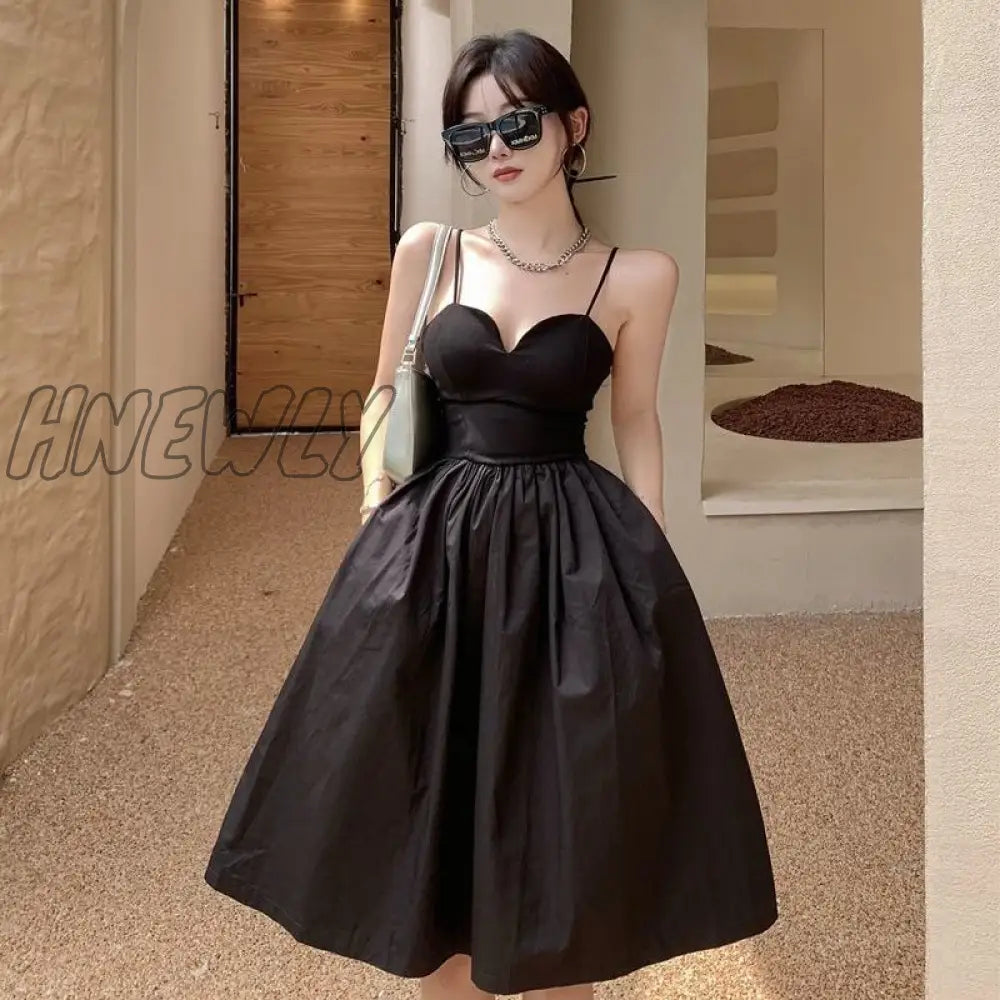 Hnewly Dresses Womens Sleeveless Solid Vintage Sundress High Waist Elegant A-Line Fashion French