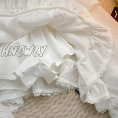 Hnewly Elastic Waist White Black Irregular Mini Kawaii Skirt Japanese Style School Y2K Aesthetic