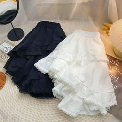 Hnewly Elastic Waist White Black Irregular Mini Kawaii Skirt Japanese Style School Y2K Aesthetic
