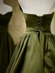 Hnewly Elegant A-Line Strapless Satin Evening Dresses For Women Sweetheart Neck Back Lace-Up Floor