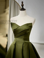 Hnewly Elegant A-Line Strapless Satin Evening Dresses For Women Sweetheart Neck Back Lace-Up Floor