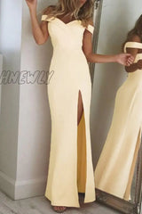 Hnewly - Elegant Backless High Opening Off The Shoulder Irregular Dresses(5 Colors) Beige / S