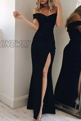 Hnewly - Elegant Backless High Opening Off The Shoulder Irregular Dresses(5 Colors) Black / S