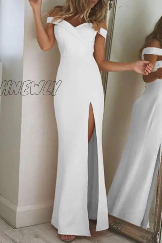 Hnewly - Elegant Backless High Opening Off The Shoulder Irregular Dresses(5 Colors) White / S