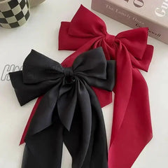 Hnewly Elegant Bow Ribbon Hair Clip Fashion Simple Solid Satin Spring Pin Retro Headband With Clips