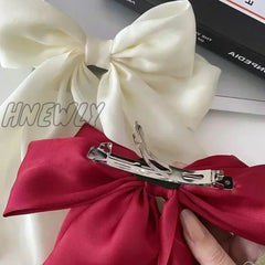 Hnewly Elegant Bow Ribbon Hair Clip Fashion Simple Solid Satin Spring Pin Retro Headband With Clips
