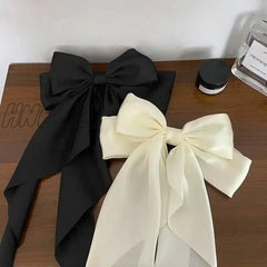 Hnewly Elegant Bow Ribbon Hair Clip Fashion Simple Solid Satin Spring Pin Retro Headband With Clips