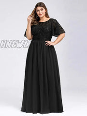 Hnewly Elegant Evening Dresses O-Neck Sequin Tulle Print Floor Length New Ever Pretty Of Sleeve