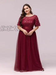 Hnewly Elegant Evening Dresses O-Neck Sequin Tulle Print Floor Length New Ever Pretty Of Sleeve
