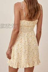 Hnewly - Elegant Floral Frenulum Stringy Selvedge V Neck A Line Dresses Dresses/Short