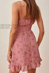 Hnewly - Elegant Floral Frenulum Stringy Selvedge V Neck A Line Dresses Dresses/Short