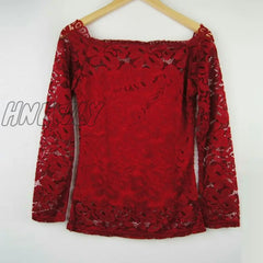 Hnewly Elegant Lace Blouse Female Fashion Long Sleeve Slash Neck Ladies Shirt Simple Floral Slim