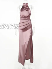Hnewly Elegant Luxury Party Evening Dress Sexy Women Sleeveless Long Halter Fall Backless High