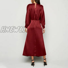 Hnewly Elegant Maxi Dress Summer Women Sexy Satin Silk Solid Long Bat Sleeve V Neck Party Vestidos