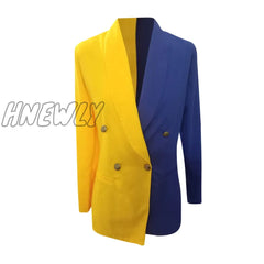Hnewly Elegant Office Lady Jacket Woman’s Fashion Colorblock Patchwork Long Sleeve V Neck Suit