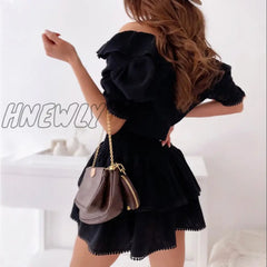 Hnewly Elegant Ruffle Party Dress Summer Butterfly Short Sleeve Mini Spring V Neck Patchwork Women