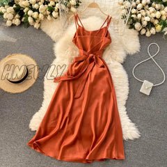 Hnewly Elegant Sexy Backless Lace-Up Pleated Slip Dress Fairy A-Line Summer Beach Vacation Vestidos