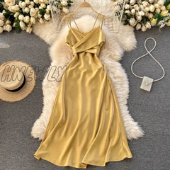 Hnewly Elegant Sexy Backless Lace-Up Pleated Slip Dress Fairy A-Line Summer Beach Vacation Vestidos