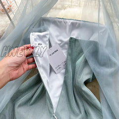 Hnewly Elegant Sexy High Waist Patchwork Mesh Lantern Long Sleeve Dress Vacation Vestidos Slim