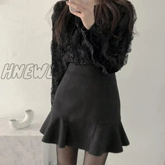 Hnewly Elegant Skirt Sets Womens 2 Piece Sexy High Waist Ruffle Patchwork Mermaid Mini Lace Top