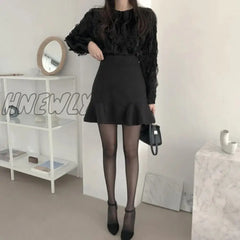 Hnewly Elegant Skirt Sets Womens 2 Piece Sexy High Waist Ruffle Patchwork Mermaid Mini Lace Top