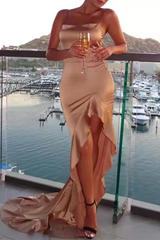 Hnewly - Elegant Solid Flounce Slit Evening Dress Dresses Dresses/Maxi