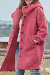 Hnewly - Elegant Solid Pocket Color Polo Collar Outerwear(5 Colors) Rose Red / S Outerwear/Coats &