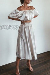 Hnewly - Elegant Solid Pocket Slit Off The Shoulder Short Sleeve Two Pieces Pieces/Two-Piece Dress
