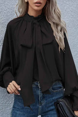 Hnewly - Elegant Solid With Bow O Neck Tops Black / S Tops/Long Sleeve
