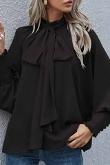 Hnewly - Elegant Solid With Bow O Neck Tops Tops/Long Sleeve
