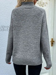 Hnewly Elegant Turtle Neck Long Sleeve Sweater Fall Winter Casual Women Basics Clothing