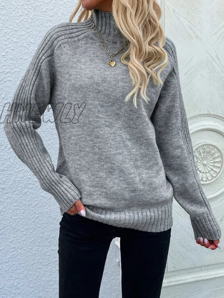 Hnewly Elegant Turtle Neck Long Sleeve Sweater Fall Winter Casual Women Basics Clothing