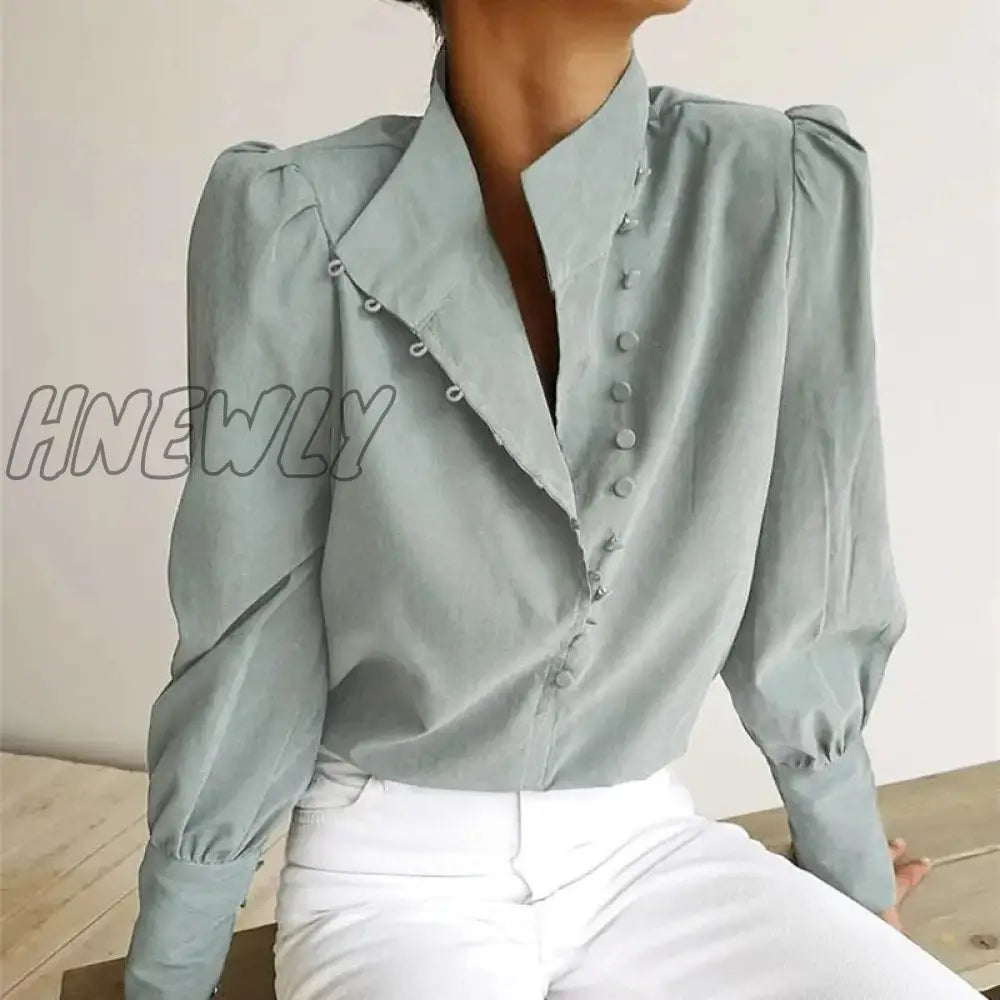 Hnewly Elegant Turtleneck Blouse Long Sleeve White Shirt Office Ladies Top Casual Solid